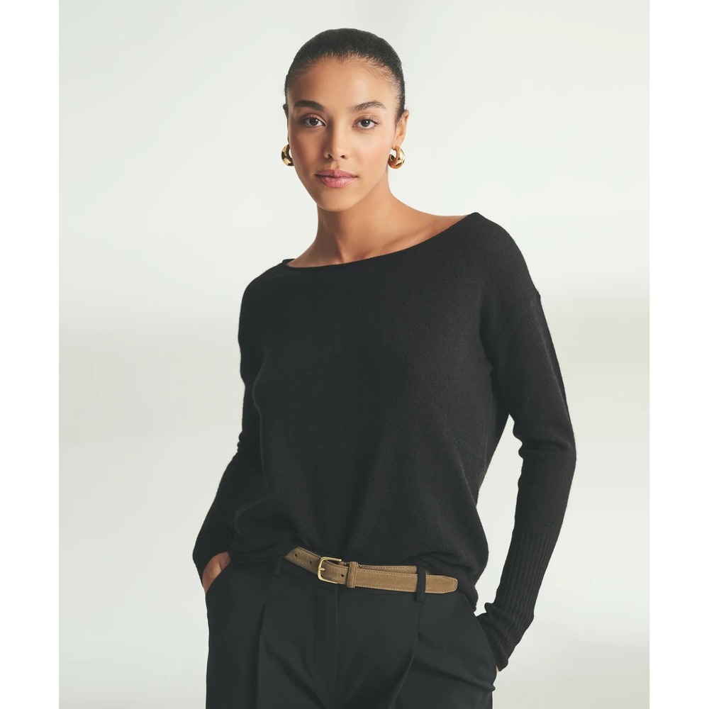 NAADAM Lightweight Cashmere Boatneck Sweater, Black Sz S Capsule Roll Neck Chic